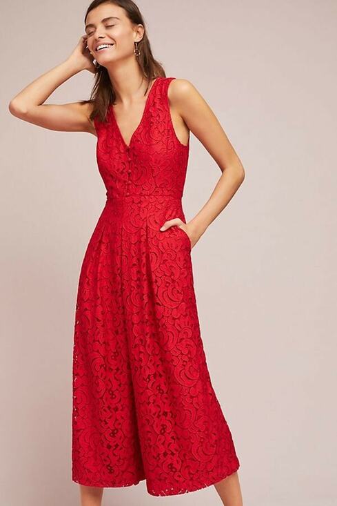 Anthropologie Pants - New Anthropologie Moulinette Soeurs Jaeda Lace Wide-Leg Jumpsuit $168 Sz 2 Red